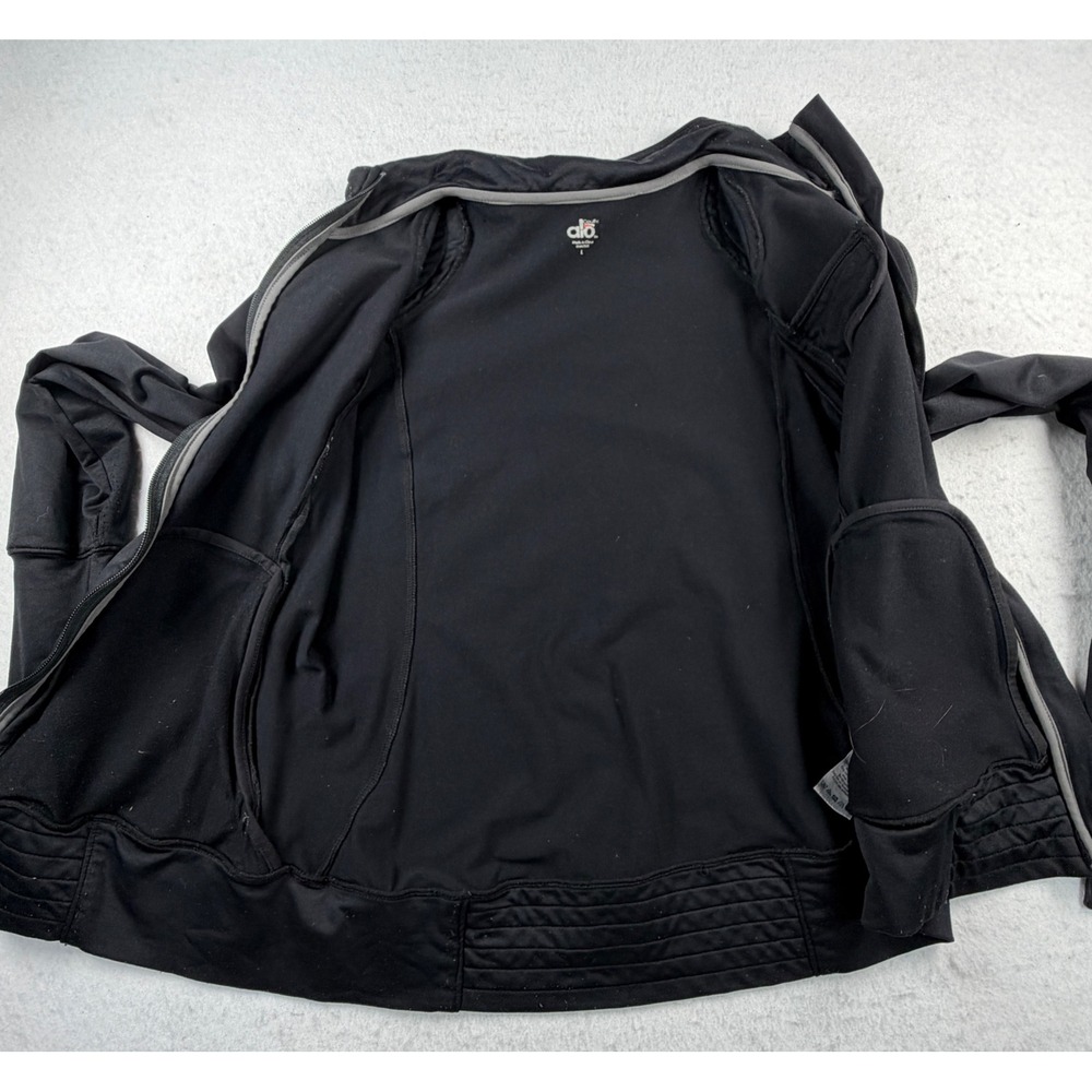 Alo Yoga Black Moto Full Zip Jacket L Thumbholes Quilted Athletic Y2K 2010 - Picture 9 of 10